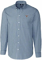 Cutter and Buck Texas Longhorns Mens Navy Blue Easy Care Gingham Long Sleeve Dress Shirt