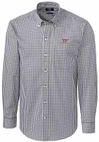 Cutter and Buck Virginia Tech Hokies Mens Charcoal Easy Care Gingham Long Sleeve Dress Shirt