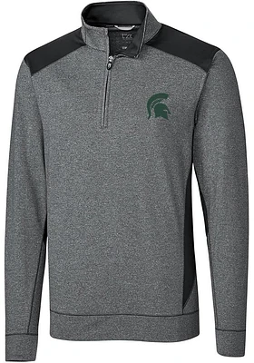 Cutter and Buck Michigan State Spartans Mens Charcoal Shoreline Colorblock Long Sleeve Qtr Zip Pul..