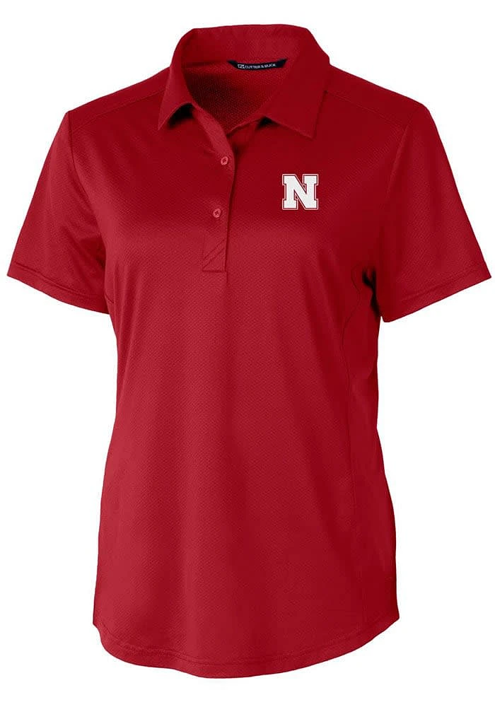 Womens Nebraska Cornhuskers Cardinal Cutter and Buck Prospect Textured Short Sleeve Polo Shirt