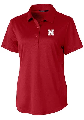 Womens Nebraska Cornhuskers Cardinal Cutter and Buck Prospect Textured Short Sleeve Polo Shirt