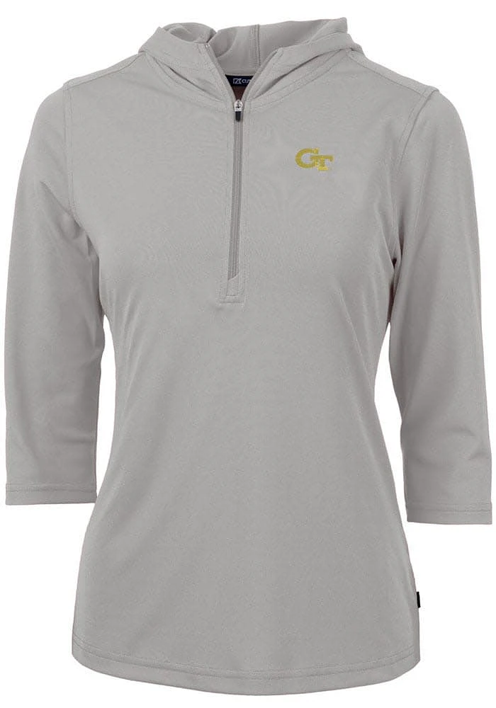Cutter and Buck GA Tech Yellow Jackets Womens Virtue Eco Pique Hooded Sweatshirt