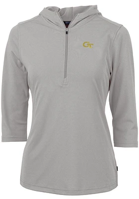 Cutter and Buck GA Tech Yellow Jackets Womens Virtue Eco Pique Hooded Sweatshirt