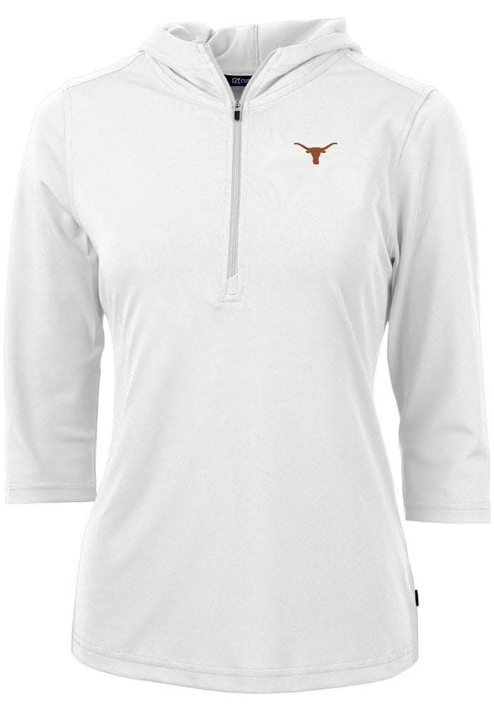 Cutter and Buck Texas Longhorns Womens White Virtue Eco Pique Hooded Sweatshirt