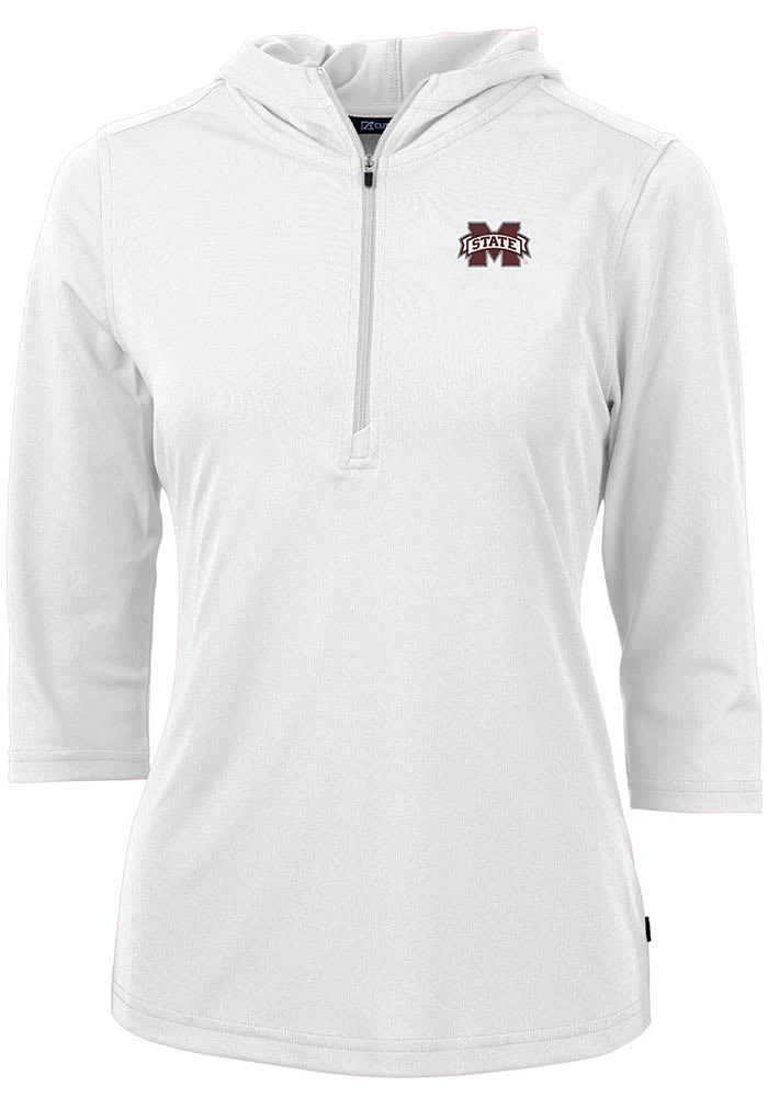 Cutter and Buck Mississippi State Bulldogs Womens White Virtue Eco Pique Hooded Sweatshirt