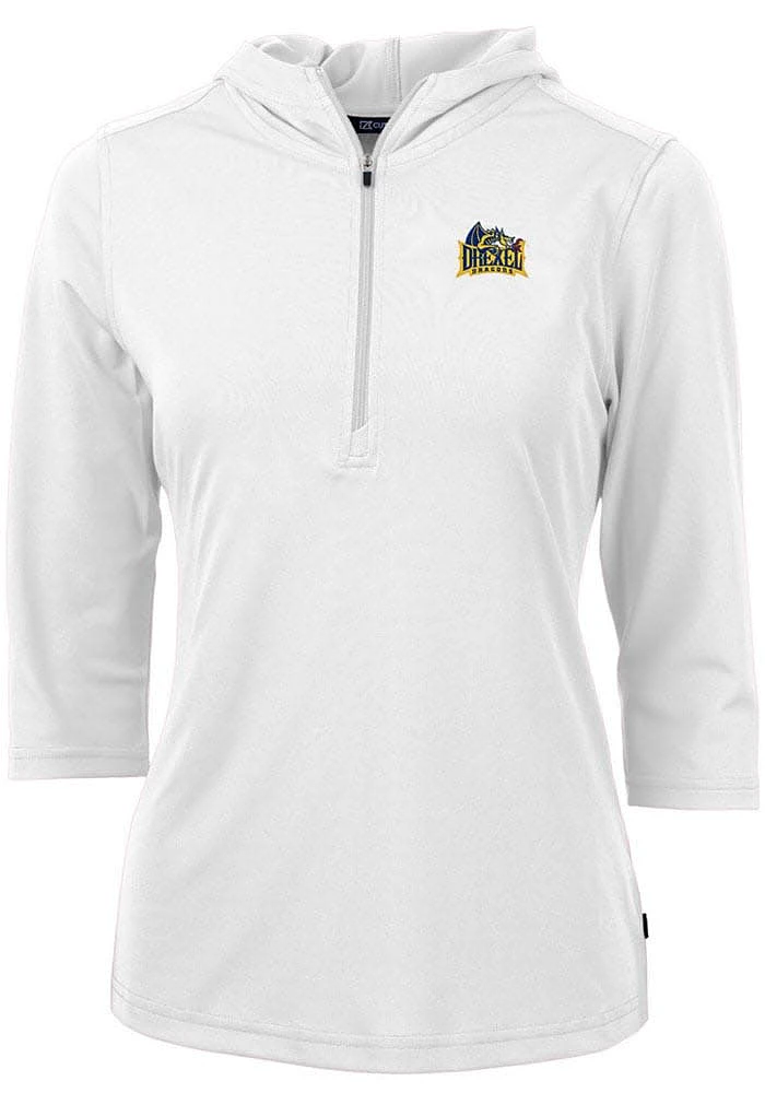 Cutter and Buck Drexel Dragons Womens White Virtue Eco Pique Hooded Sweatshirt