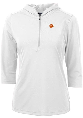 Cutter and Buck Clemson Tigers Womens White Virtue Eco Pique Hooded Sweatshirt