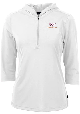 Cutter and Buck Virginia Tech Hokies Womens White Virtue Eco Pique Hooded Sweatshirt
