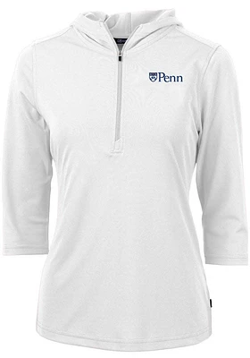 Cutter and Buck Pennsylvania Quakers Womens White Virtue Eco Pique Hooded Sweatshirt