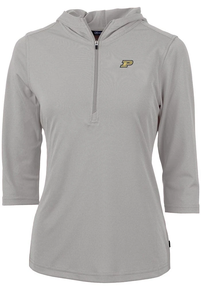 Cutter and Buck Purdue Boilermakers Womens Grey Virtue Eco Pique Hooded Sweatshirt