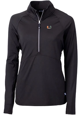 Cutter and Buck Miami Hurricanes Womens Black Adapt Eco Qtr Zip