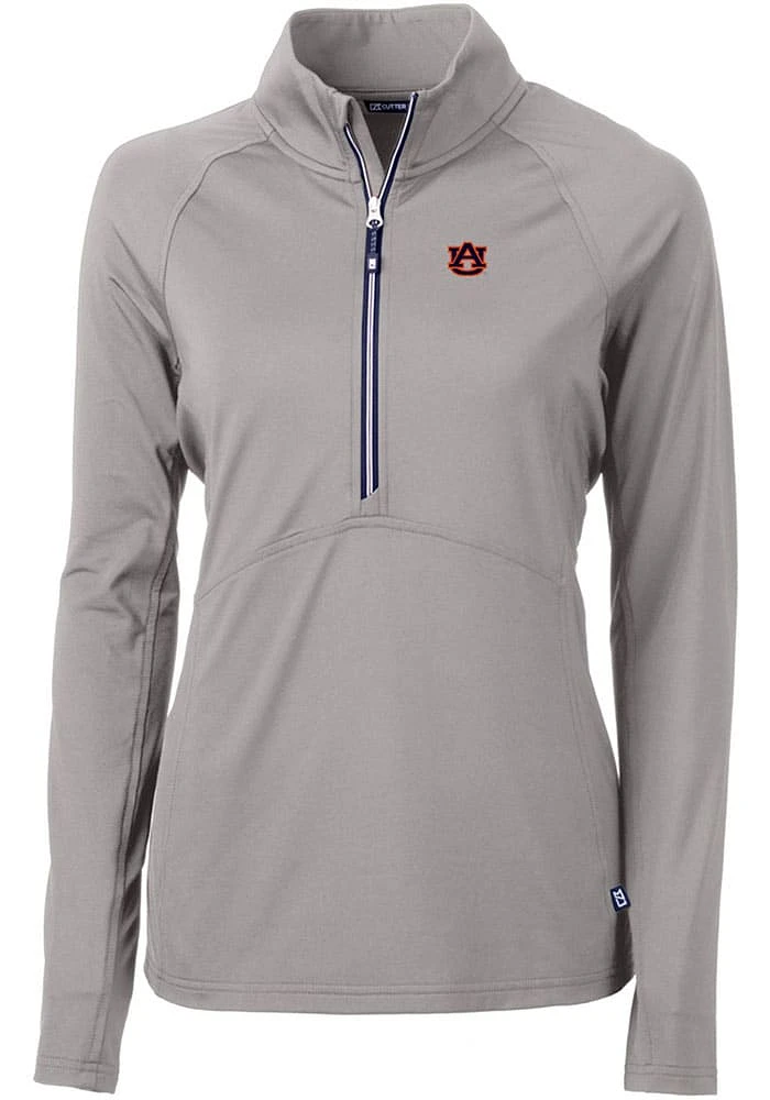 Cutter and Buck Auburn Tigers Womens Grey Adapt Eco Qtr Zip