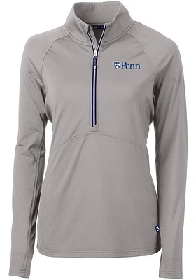 Cutter and Buck Pennsylvania Quakers Womens Grey Adapt Eco Qtr Zip