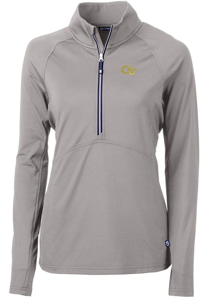 Cutter and Buck GA Tech Yellow Jackets Womens Grey Adapt Eco Qtr Zip