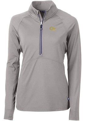 Cutter and Buck GA Tech Yellow Jackets Womens Grey Adapt Eco Qtr Zip