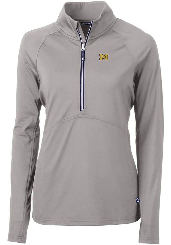 Cutter and Buck Michigan Wolverines Womens Grey Adapt Eco Qtr Zip