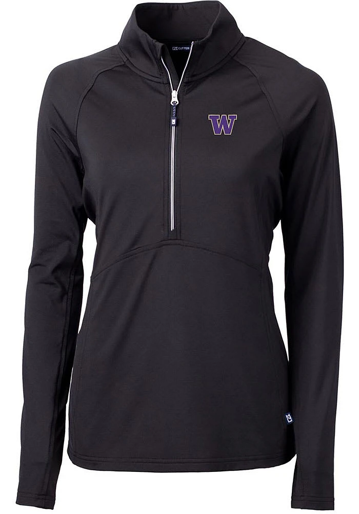 Womens Washington Huskies Black Cutter and Buck Adapt Eco Qtr Zip