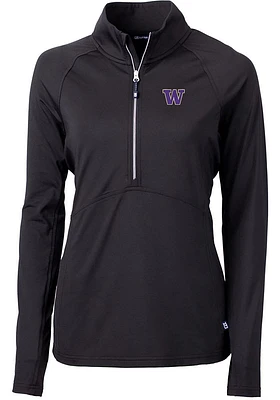 Womens Washington Huskies Black Cutter and Buck Adapt Eco Qtr Zip