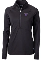 Womens Washington Huskies Black Cutter and Buck Adapt Eco Qtr Zip
