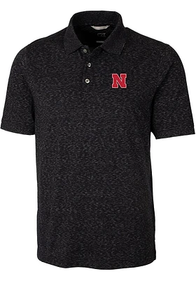 Mens Nebraska Cornhuskers Black Cutter and Buck Advantage Space Dye Short Sleeve Polo Shirt