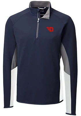 Cutter and Buck Dayton Flyers Mens Navy Blue Traverse Colorblock Long Sleeve Qtr Zip Pullover