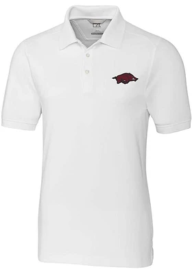 Cutter and Buck Arkansas Razorbacks Mens White Advantage Short Sleeve Polo