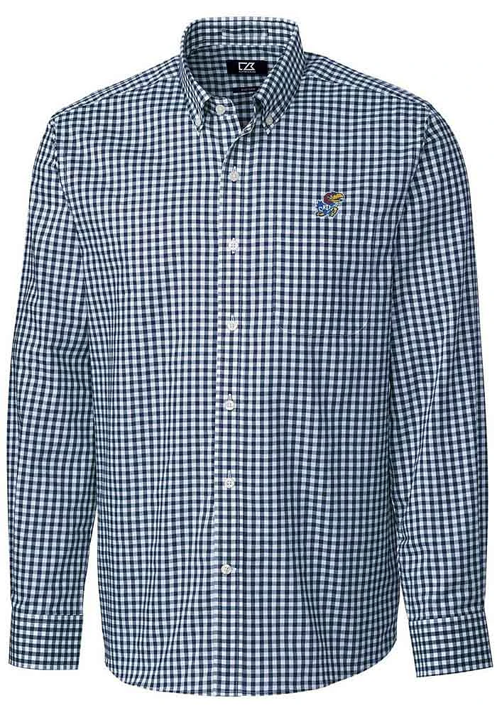 Cutter and Buck Kansas Jayhawks Mens Navy Blue League Long Sleeve Dress Shirt