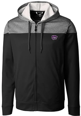 Cutter and Buck K-State Wildcats Mens Black Power Cat Pop Fly Long Sleeve Zip