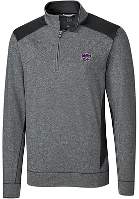 Cutter and Buck K-State Wildcats Mens Black Shoreline Colorblock Long Sleeve Qtr Zip Pullover