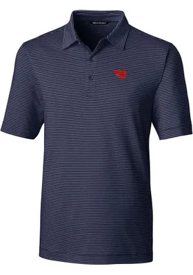 Cutter and Buck Dayton Flyers Mens Navy Blue Forge Pencil Stripe Short Sleeve Polo