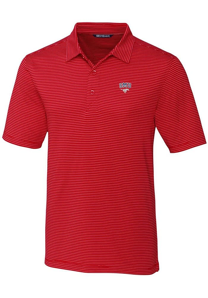 Cutter and Buck SMU Mustangs Mens Red Forge Pencil Stripe Short Sleeve Polo