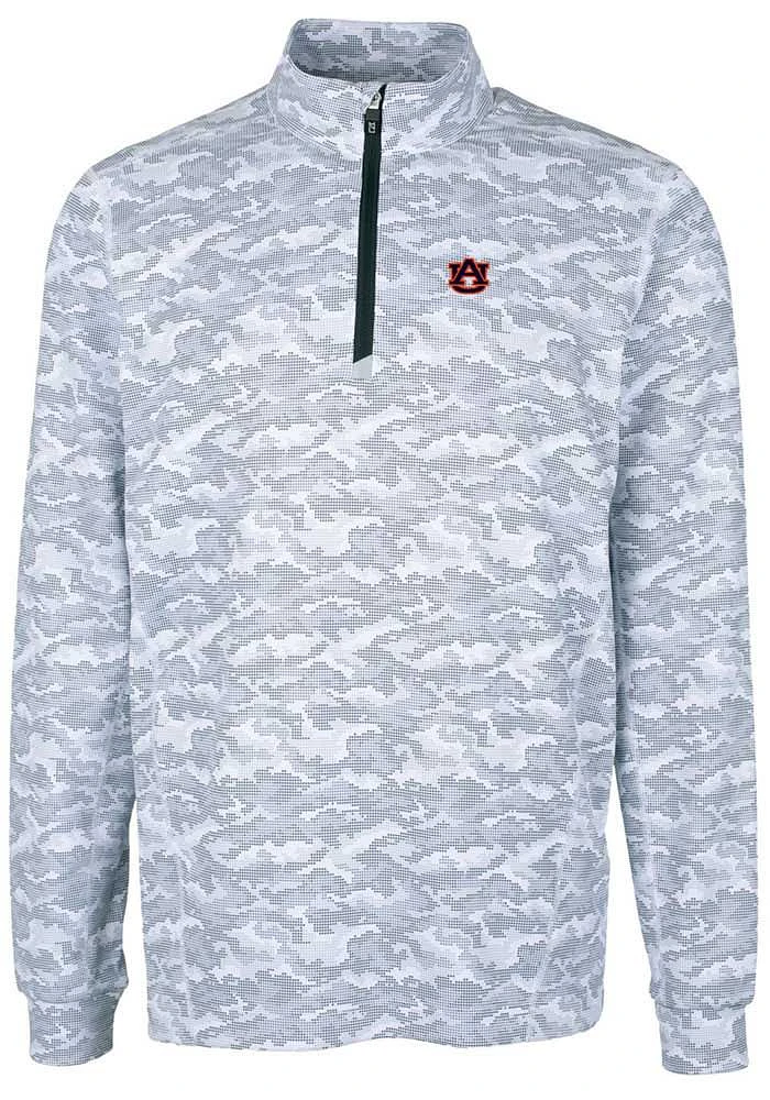 Cutter and Buck Auburn Tigers Mens Charcoal Traverse Camo Print Stretch Long Sleeve Qtr Zip Pullov..