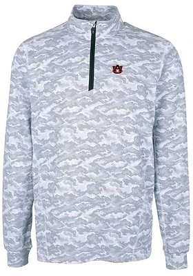 Cutter and Buck Auburn Tigers Mens Charcoal Traverse Camo Print Stretch Long Sleeve Qtr Zip Pullov..