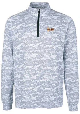 Cutter and Buck Arizona State Sun Devils Mens Charcoal Traverse Camo Print Stretch Long Sleeve Qtr..