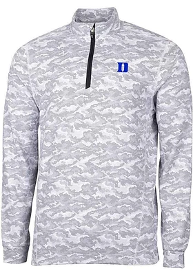 Cutter and Buck Duke Blue Devils Mens Charcoal Traverse Camo Print Stretch Long Sleeve Qtr Zip P..