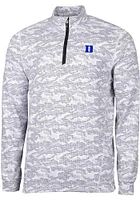 Cutter and Buck Duke Blue Devils Mens Charcoal Traverse Camo Print Stretch Long Sleeve Qtr Zip P..