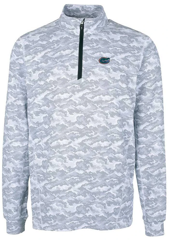 Cutter and Buck Florida Gators Mens Charcoal Traverse Camo Print Stretch Long Sleeve Qtr Zip Pul..