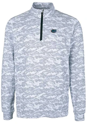 Cutter and Buck Florida Gators Mens Charcoal Traverse Camo Print Stretch Long Sleeve Qtr Zip Pul..