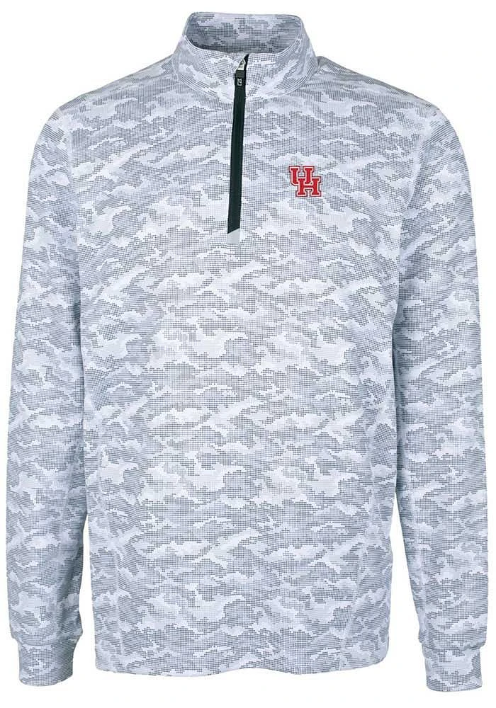Cutter and Buck Houston Cougars Mens Charcoal Traverse Camo Print Stretch Long Sleeve Qtr Zip Pull..