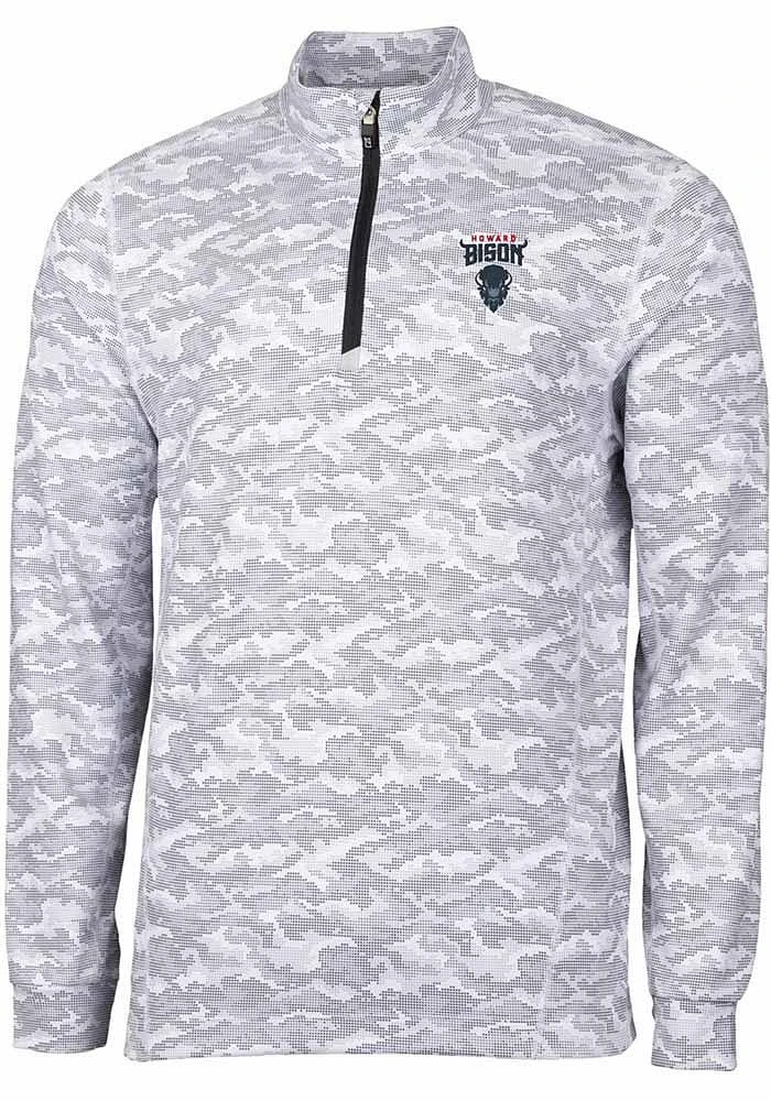 Cutter and Buck Howard Bison Mens Charcoal Traverse Camo Print Stretch Long Sleeve Qtr Zip Pullove..