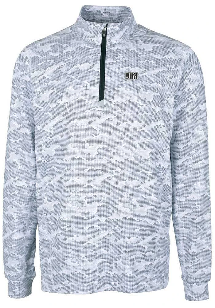 Cutter and Buck Jackson State Tigers Mens Charcoal Traverse Camo Print Stretch Long Sleeve Qtr Zip..