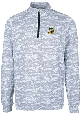 Mens Oregon Ducks Charcoal Cutter and Buck Traverse Camo Print Stretch Qtr Zip Pullover