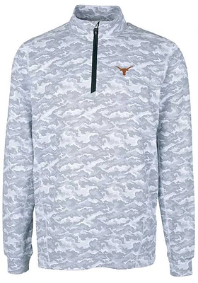 Cutter and Buck Texas Longhorns Mens Charcoal Traverse Camo Print Stretch Long Sleeve Qtr Zip Pull..