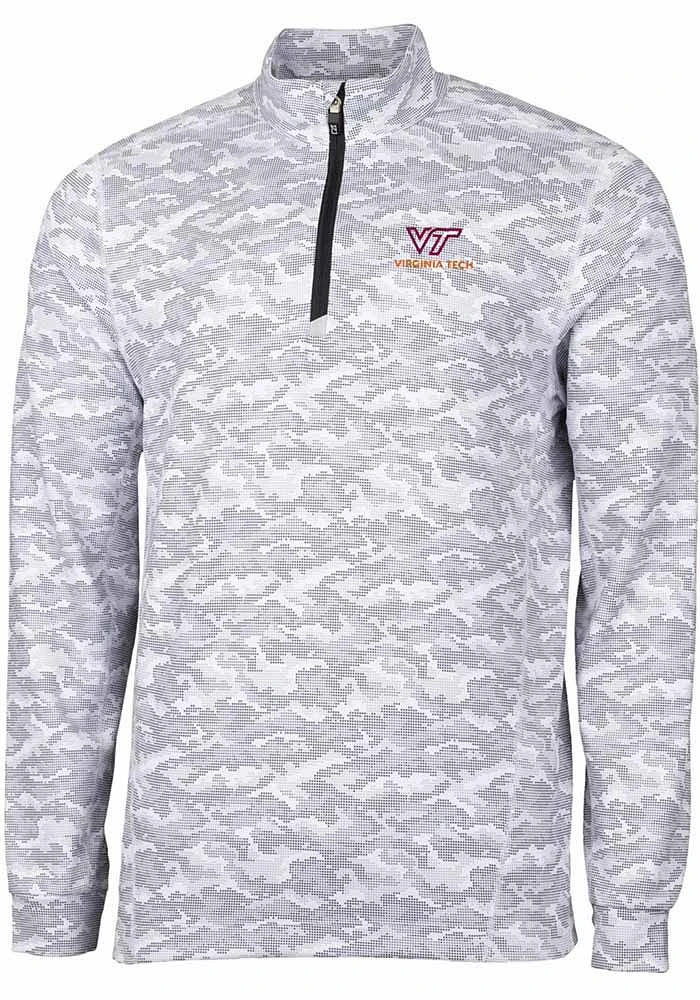 Cutter and Buck Virginia Tech Hokies Mens Charcoal Traverse Camo Print Stretch Long Sleeve Qtr Zip..