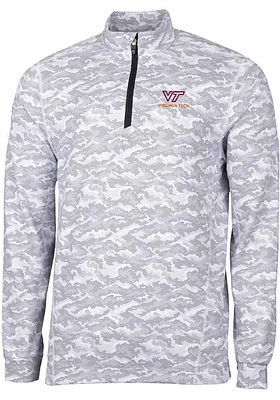 Cutter and Buck Virginia Tech Hokies Mens Charcoal Traverse Camo Print Stretch Long Sleeve Qtr Zip..