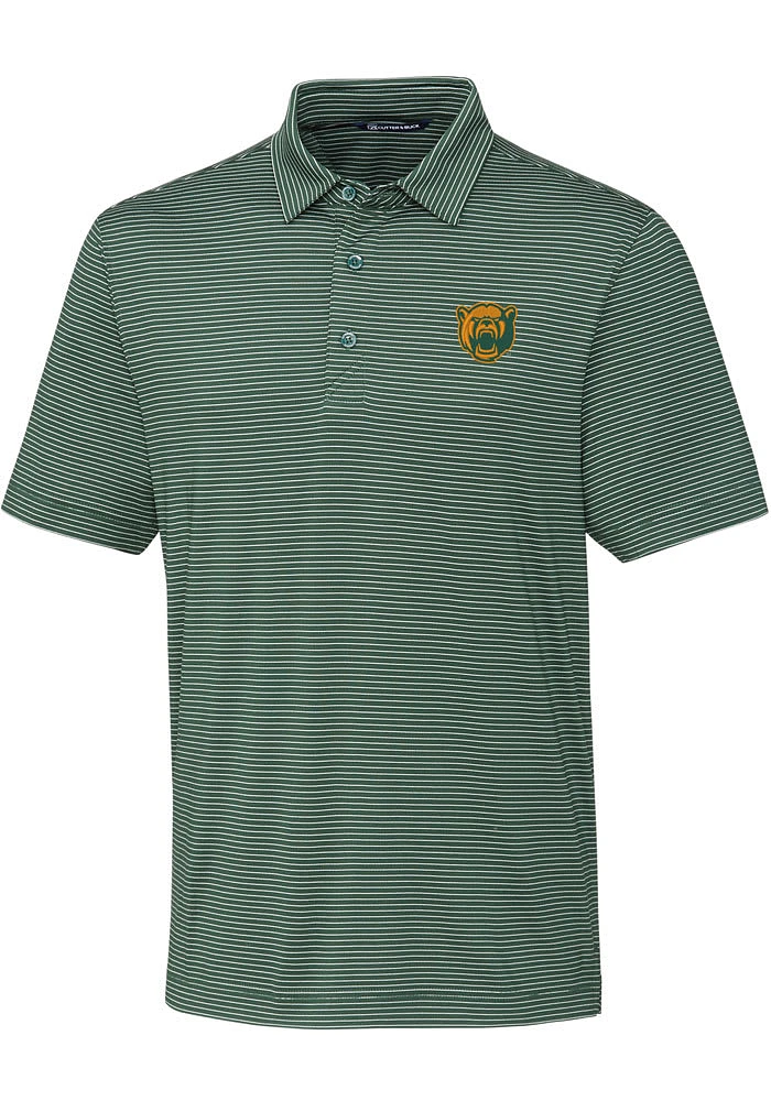 Cutter and Buck Baylor Bears Mens Green Forge Pencil Stripe Design Short Sleeve Polo