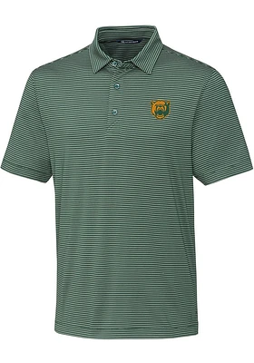 Cutter and Buck Baylor Bears Mens Green Forge Pencil Stripe Design Short Sleeve Polo