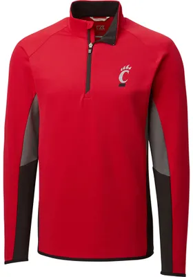 Cutter and Buck Cincinnati Bearcats Mens Red Traverse Colorblock Long Sleeve Qtr Zip Pullover