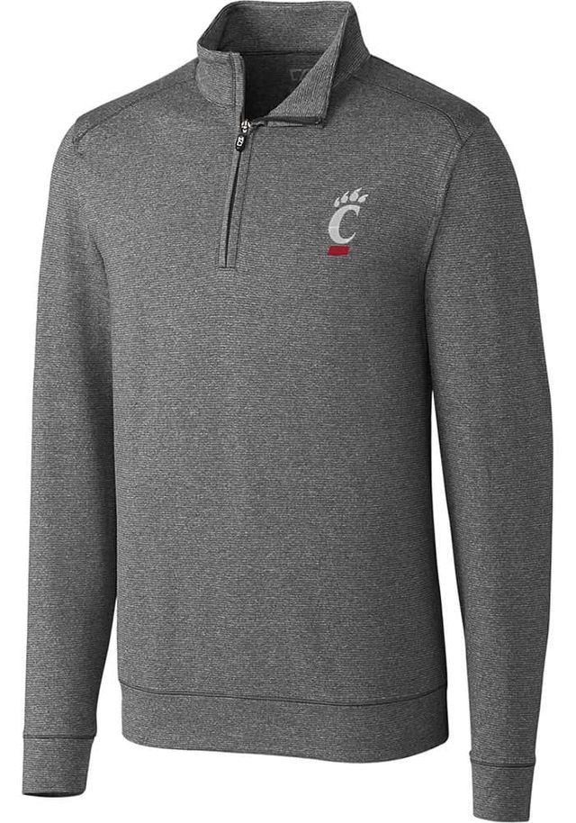 Cutter and Buck Cincinnati Bearcats Mens Charcoal Shoreline Long Sleeve 1/4 Zip Pullover