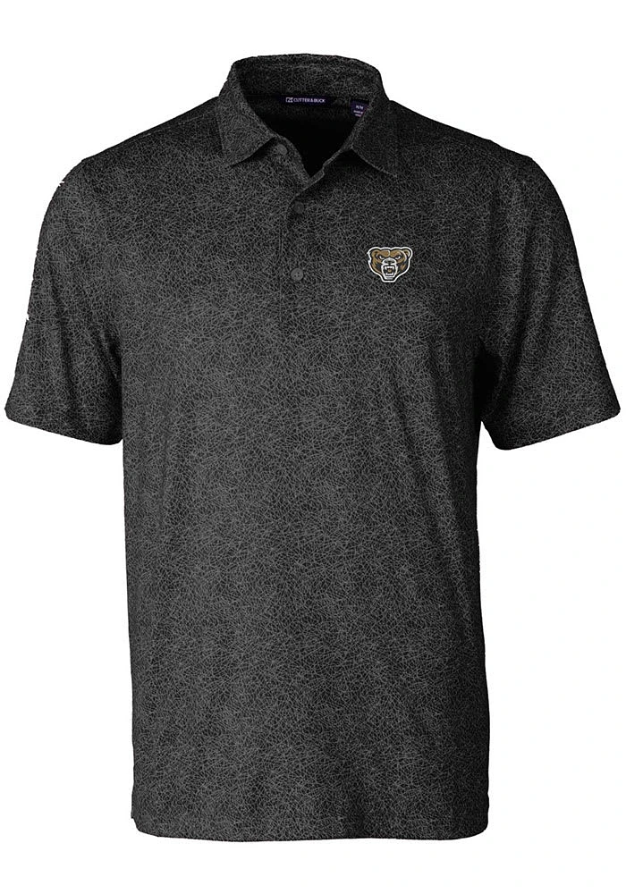 Cutter and Buck Oakland University Golden Grizzlies Mens Black Pike Constellation Short Sleeve P..